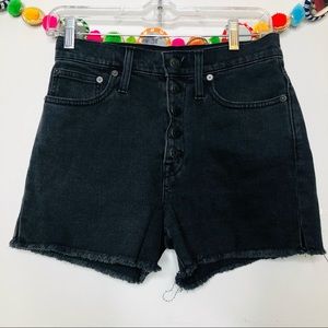 MADEWELL button fly high rise black denim shorts